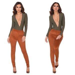 HOUSE OF CB Sazan Tan Stretch Suedette Leggings